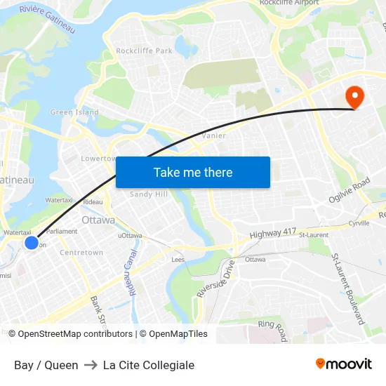 Bay / Queen to La Cite Collegiale map