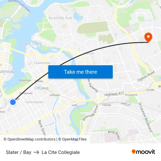 Slater / Bay to La Cite Collegiale map