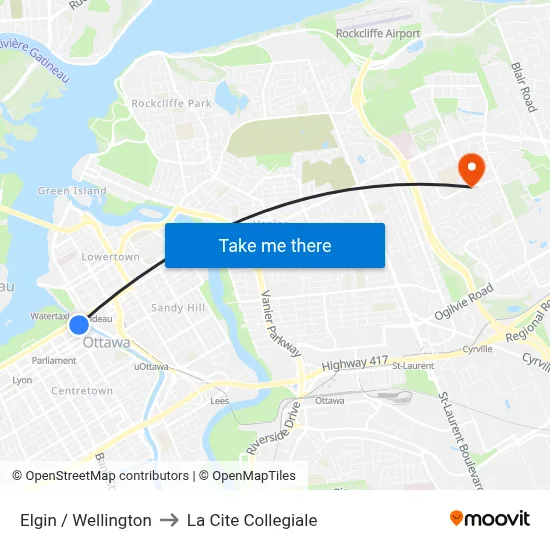 Elgin / Wellington to La Cite Collegiale map