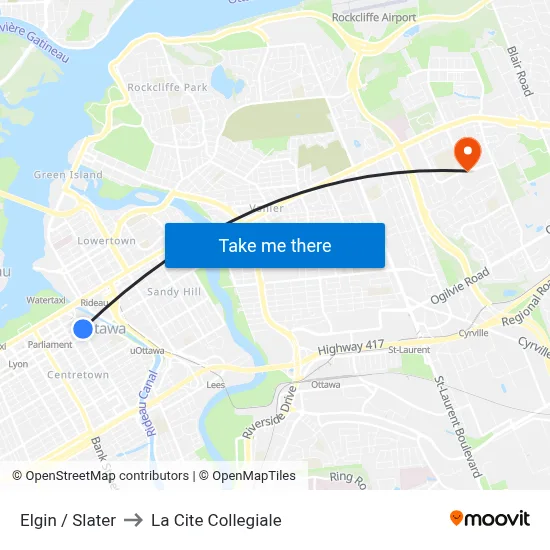 Elgin / Slater to La Cite Collegiale map