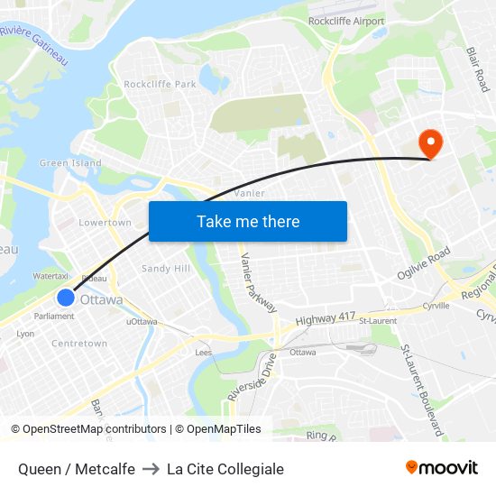 Queen / Metcalfe to La Cite Collegiale map