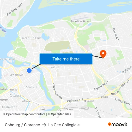 Cobourg / Clarence to La Cite Collegiale map