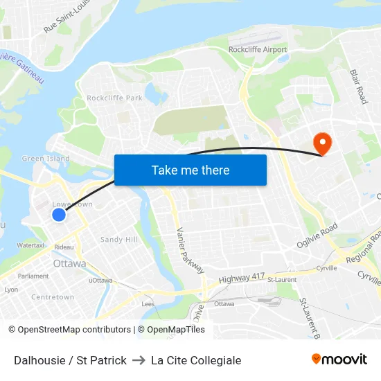 Dalhousie / St Patrick to La Cite Collegiale map