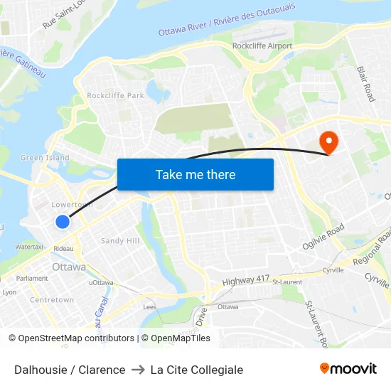 Dalhousie / Clarence to La Cite Collegiale map