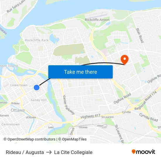 Rideau / Augusta to La Cite Collegiale map