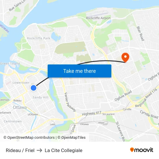 Rideau / Friel to La Cite Collegiale map