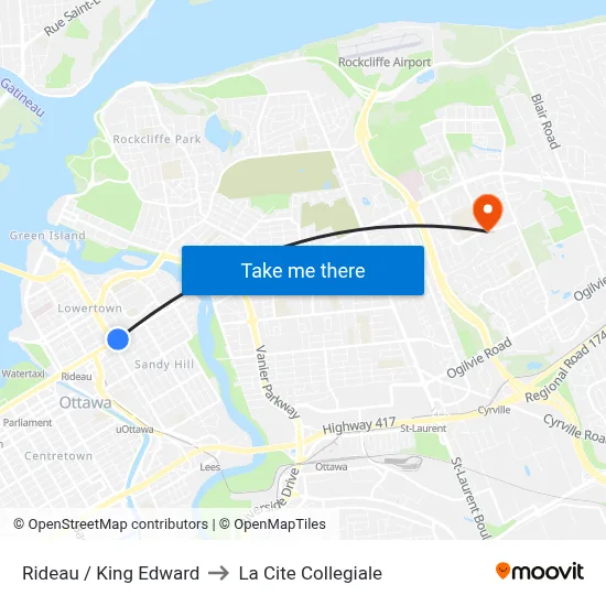 Rideau / King Edward to La Cite Collegiale map