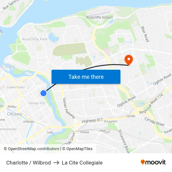 Charlotte / Wilbrod to La Cite Collegiale map
