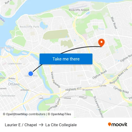 Laurier E / Chapel to La Cite Collegiale map
