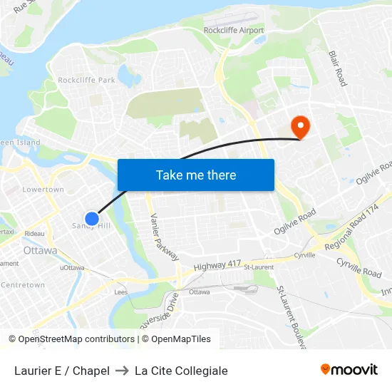 Laurier E / Chapel to La Cite Collegiale map