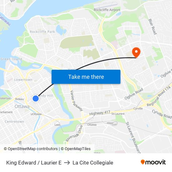 King Edward / Laurier E to La Cite Collegiale map