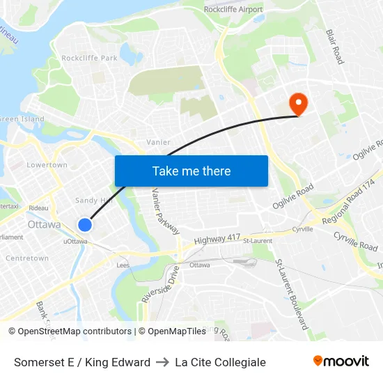 Somerset E / King Edward to La Cite Collegiale map
