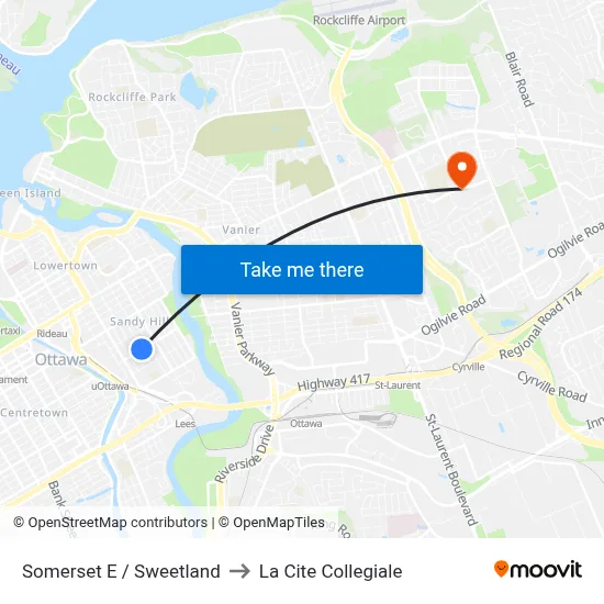 Somerset E / Sweetland to La Cite Collegiale map