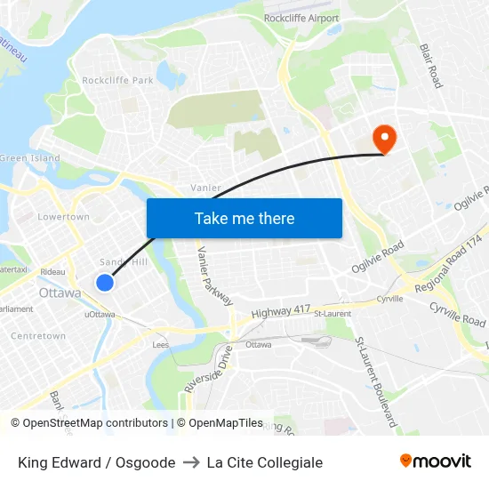 King Edward / Osgoode to La Cite Collegiale map