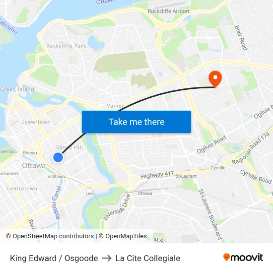 King Edward / Osgoode to La Cite Collegiale map