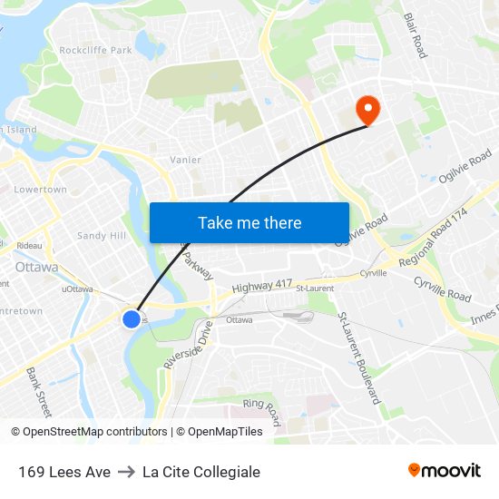 169 Lees Ave to La Cite Collegiale map