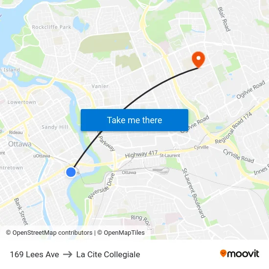 169 Lees Ave to La Cite Collegiale map