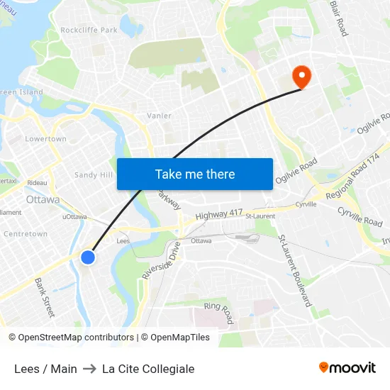Lees / Main to La Cite Collegiale map