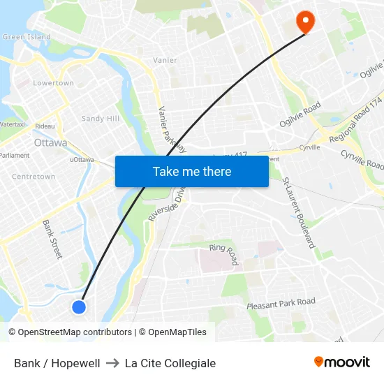 Bank / Hopewell to La Cite Collegiale map