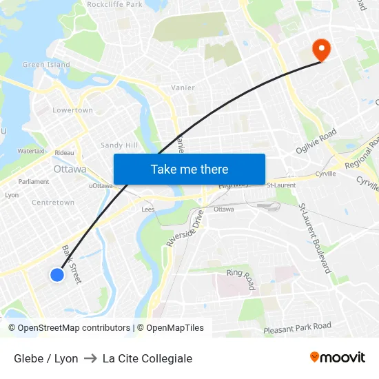 Glebe / Lyon to La Cite Collegiale map