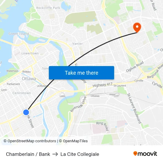 Chamberlain / Bank to La Cite Collegiale map