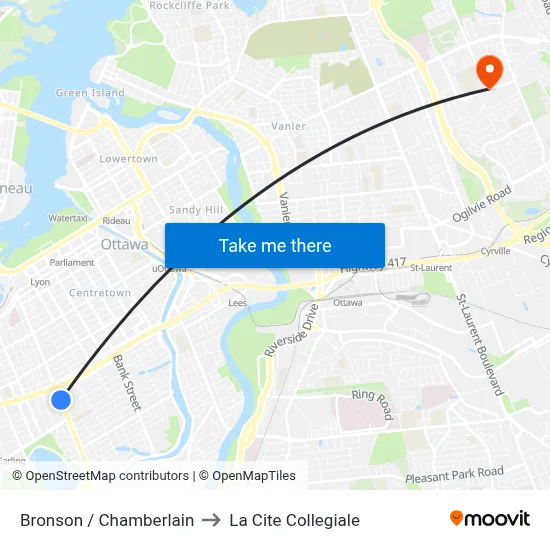 Bronson / Chamberlain to La Cite Collegiale map