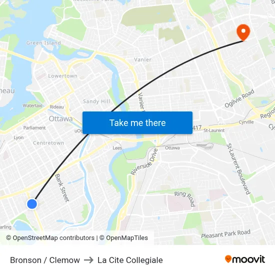 Bronson / Clemow to La Cite Collegiale map