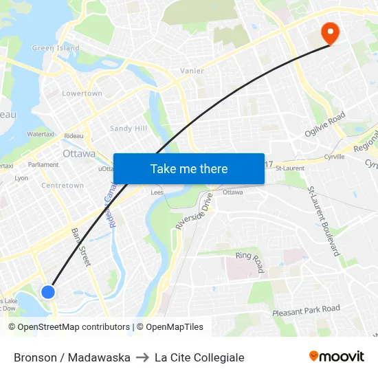 Bronson / Madawaska to La Cite Collegiale map