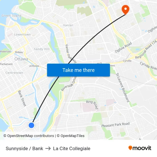 Sunnyside / Bank to La Cite Collegiale map