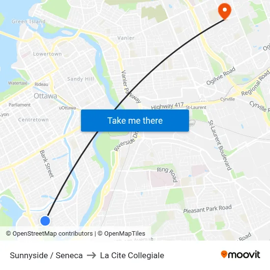Sunnyside / Seneca to La Cite Collegiale map