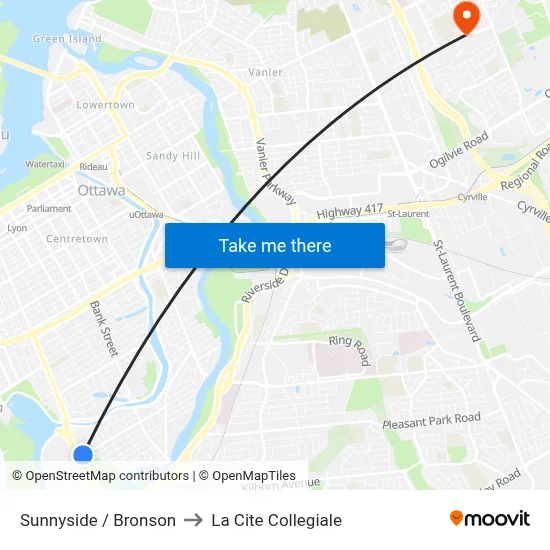 Sunnyside / Bronson to La Cite Collegiale map
