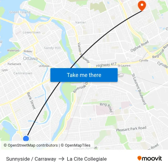 Sunnyside / Carraway to La Cite Collegiale map