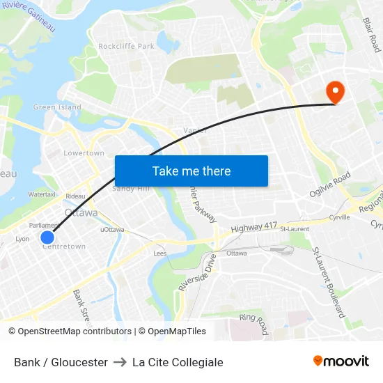 Bank / Gloucester to La Cite Collegiale map