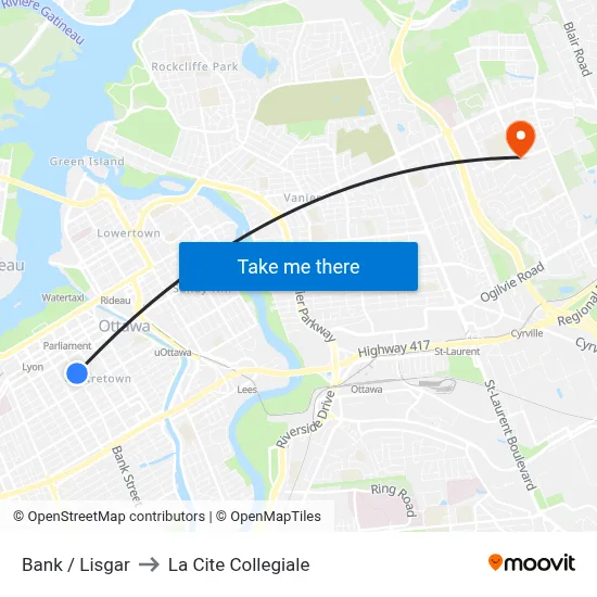 Bank / Lisgar to La Cite Collegiale map