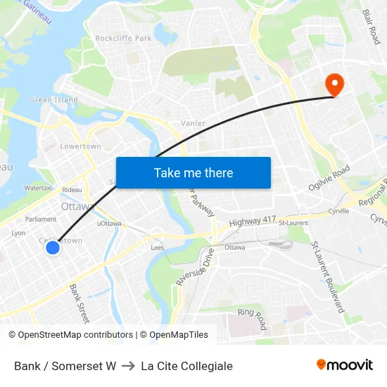 Bank / Somerset W to La Cite Collegiale map