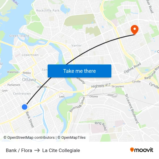 Bank / Flora to La Cite Collegiale map
