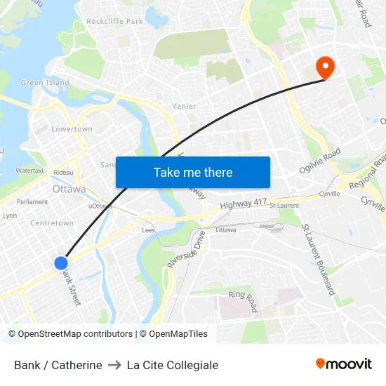 Bank / Catherine to La Cite Collegiale map