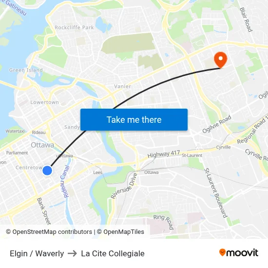 Elgin / Waverly to La Cite Collegiale map