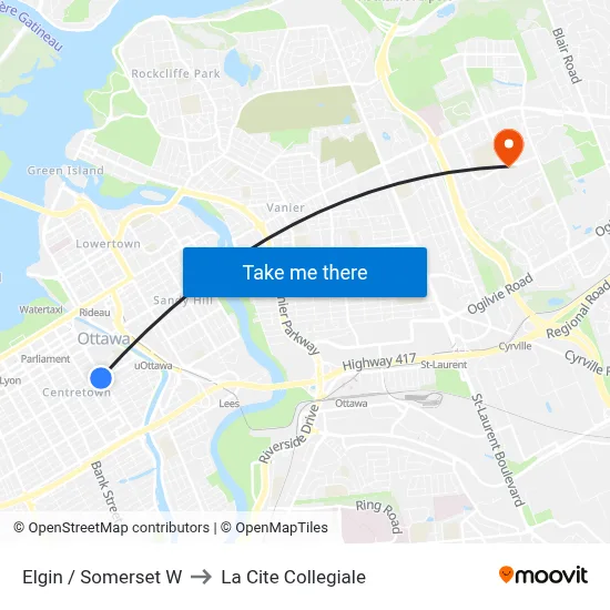 Elgin / Somerset W to La Cite Collegiale map