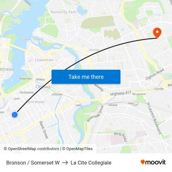 Bronson / Somerset W to La Cite Collegiale map