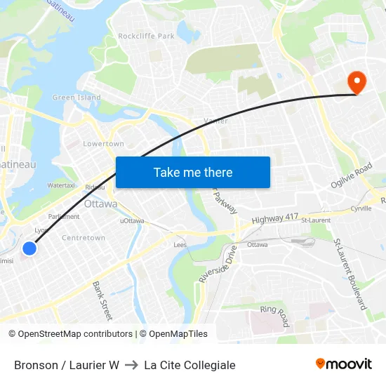 Bronson / Laurier W to La Cite Collegiale map