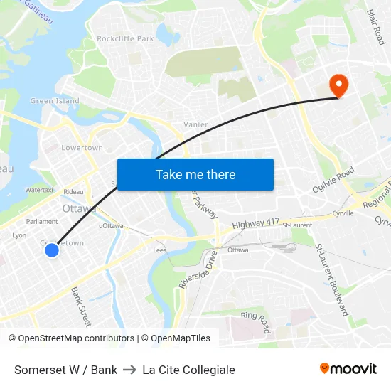 Somerset W / Bank to La Cite Collegiale map