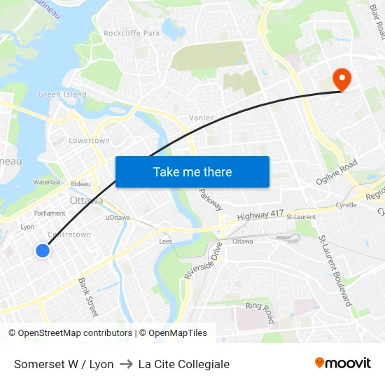 Somerset W / Lyon to La Cite Collegiale map