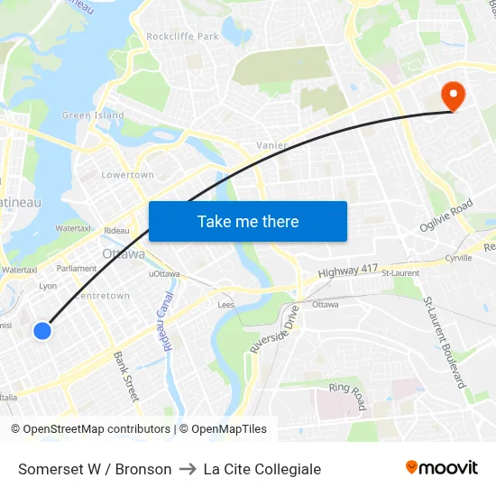 Somerset W / Bronson to La Cite Collegiale map