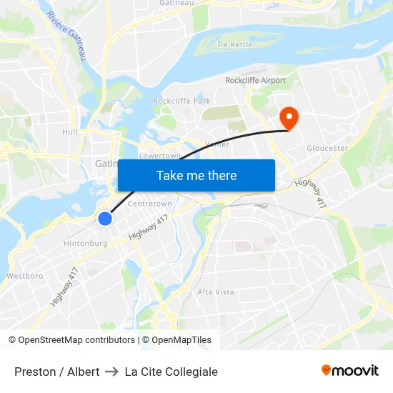 Preston / Albert to La Cite Collegiale map