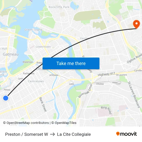 Preston / Somerset W to La Cite Collegiale map