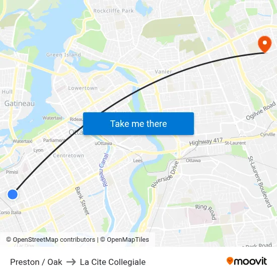Preston / Oak to La Cite Collegiale map