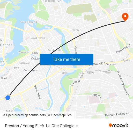 Preston / Young E to La Cite Collegiale map
