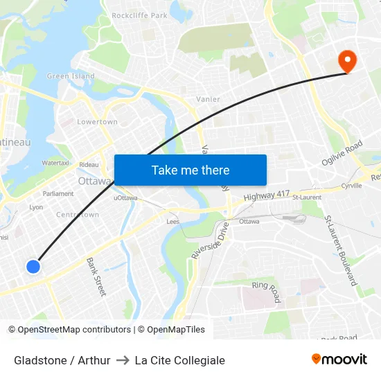 Gladstone / Arthur to La Cite Collegiale map