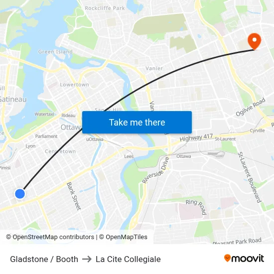 Gladstone / Booth to La Cite Collegiale map